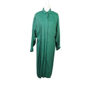 Vintage 80s Moda International green and black plaid midi shirt dress 10